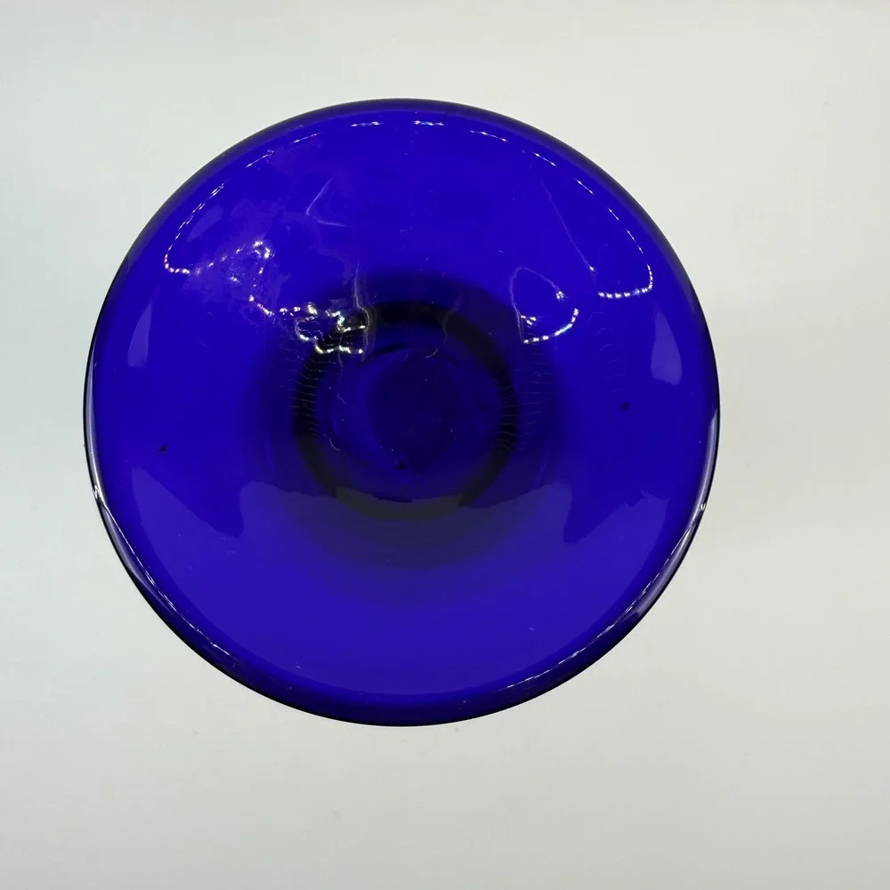 Art Glass Vase Amber Blue Cattail Reed Motif Pedestal Vase